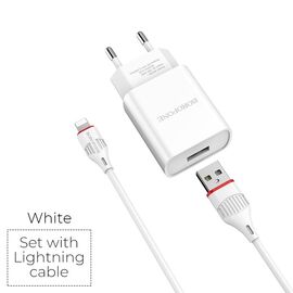  СЗУ BOROFONE BA20A Sharp 1USB, 5V, 2,1A + Lightning (белый) 