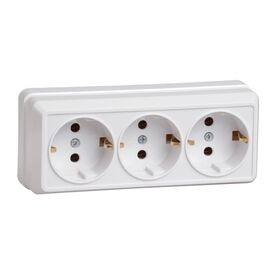  Розетка силовая IEK Октава (ERO31-K01-16-DC) тройная, 3 розетки, открытая, заземление, IP20, белый 