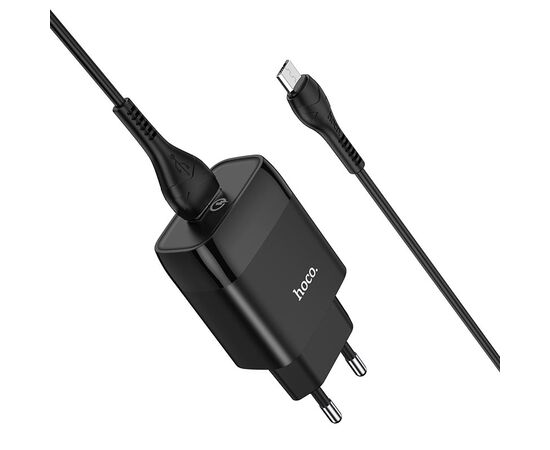  Блок питания сетевой 1 USB HOCO, C72Q, Glorious, 3A, пластик, QC3.0, кабель микро USB, цвет: чёрный 