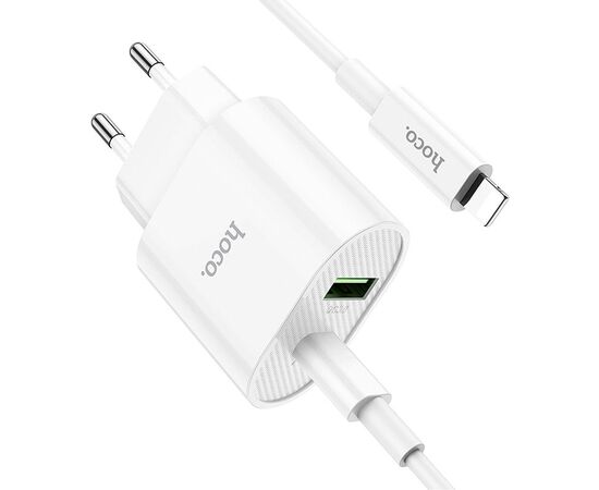  Адаптер Сетевой с кабелем Hoco C95A Lineal 1USB/1TYPE-C/5V/3A PD+QC3.0 +Type-C-Lightning (wh(207586) 