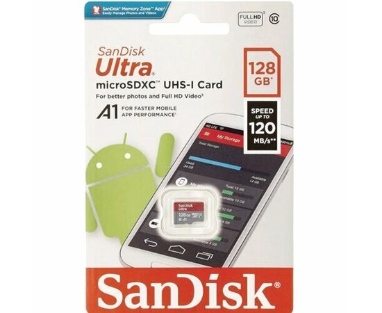  Карта памяти SanDisk (SDSQUAB-128G-GN6MN) 128GB microSDXC Class 10 Ultra UHS-I A1 140MB/s 