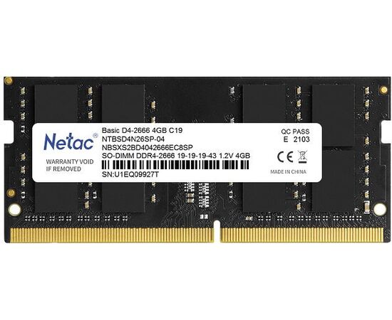  ОЗУ Netac Basic NTBSD4N26SP-04 4GB 2666MHz CL19 1.2V SO-DIMM DDR4 